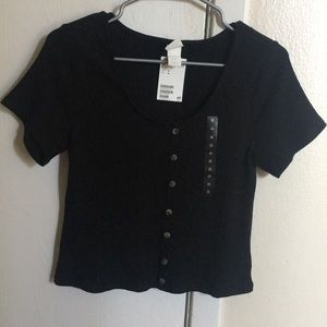 H&M Ribbed Style Black Short-Sleeved Shirt